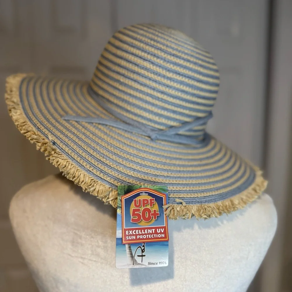 Panama Jack, NWT Blue and Tan Striped Sun Hat
